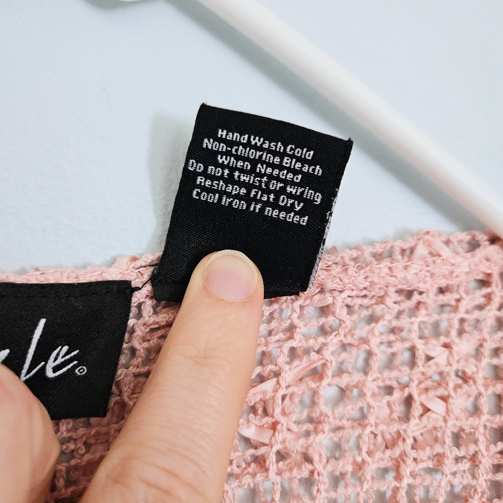 5/$30 Frazzle Light Pink Silky Crochet Ruffle Open Front Coquette Vest Size L - Picture 4 of 5